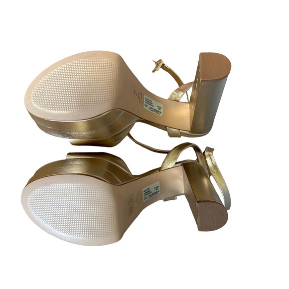 Schutz Gold Metallic Platform Sandal Size 9.5 Kaila Heels Disco Chunky High NEW - Picture 5 of 11